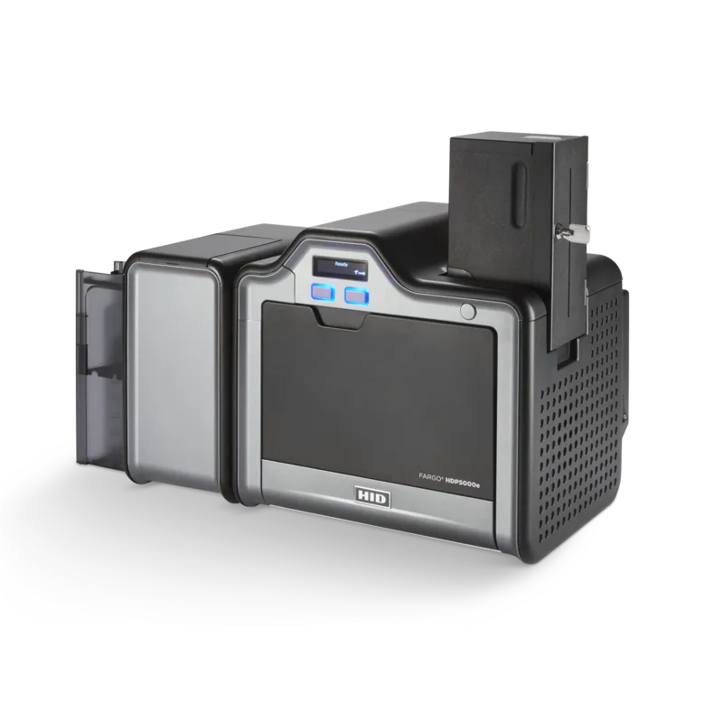 Impressora Fargo HDP5000e vista Impressora Fargo HDP5000e com lock-hopper