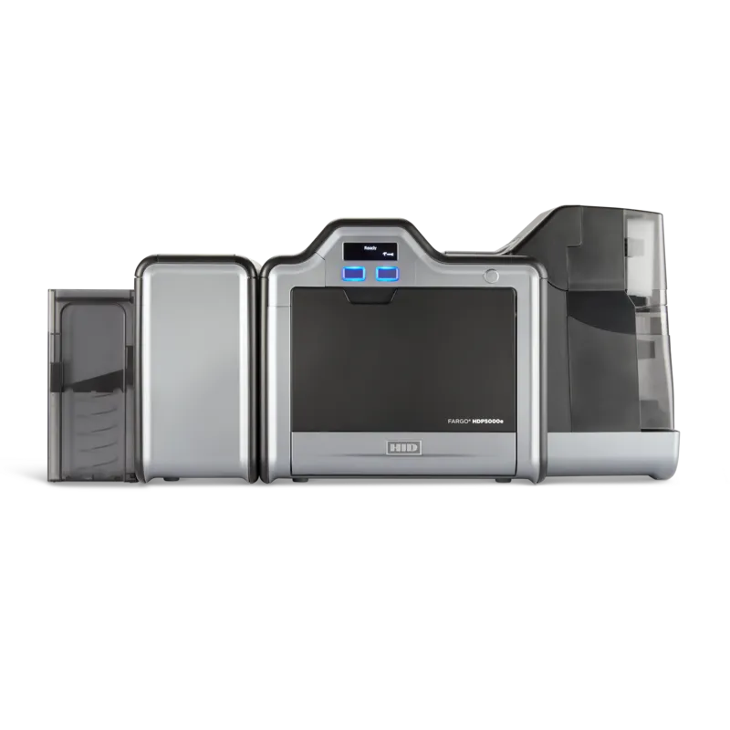 Impressora Fargo HDP5000e vista de frente com dual-hopper