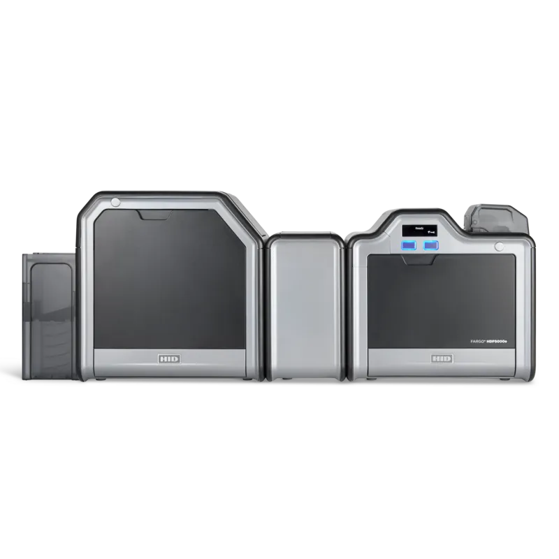 Impressora Fargo HDP5000e vista de frente com módulo de laminação